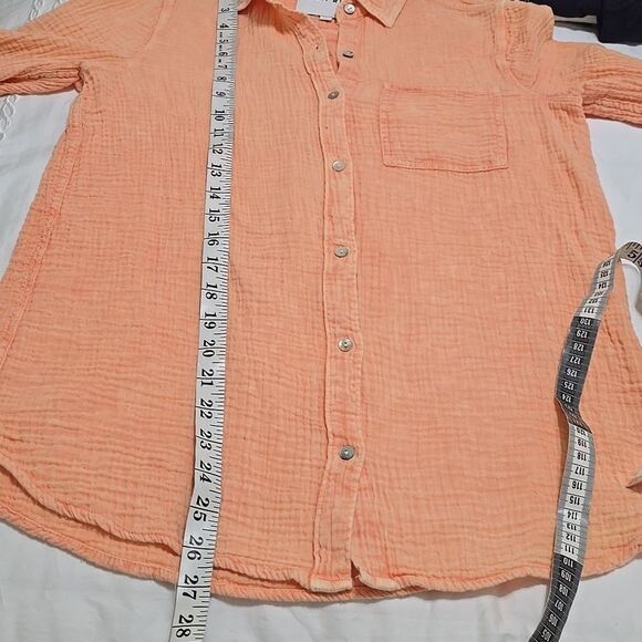 Lola Rivers Gauze Short Sleeve Burton Down Shirt Orange Size Small - Picture 6 of 8